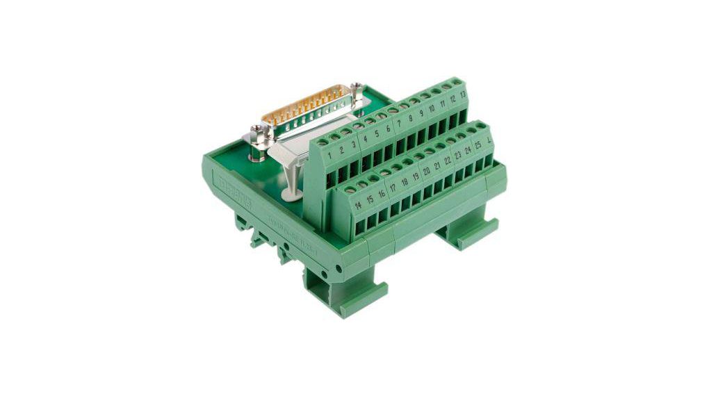 FLKM-D25 SUB/S Series 25-Contact Male Interface Module, D-sub Connector, DIN Rail Mount, 2.5A